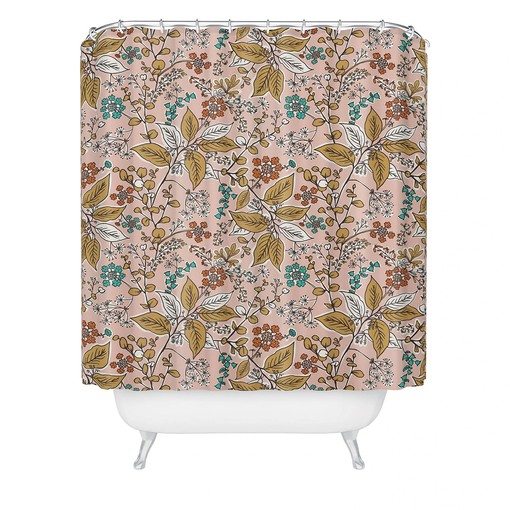 Pink Boho Floral Shower Curtain, Vintage-Inspired Bathroom Decor, Fabric Bath Curtain - Image 2