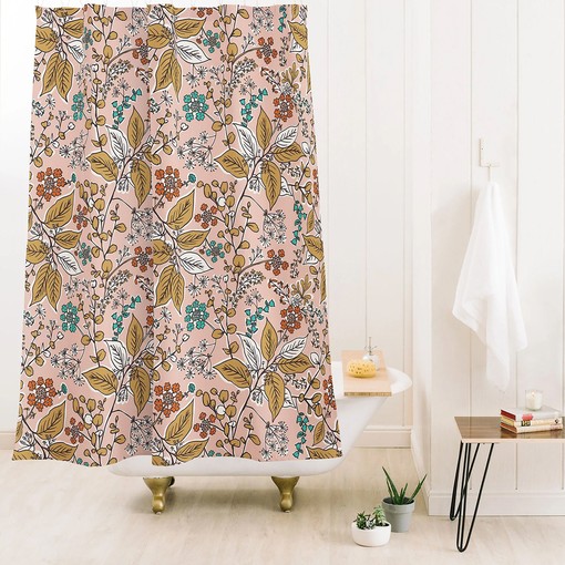 Pink Boho Floral Shower Curtain, Vintage-Inspired Bathroom Decor, Fabric Bath Curtain - Image 3