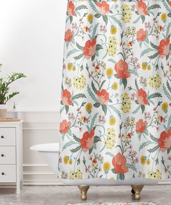 Pink Botanical Boho Shower Curtain, Feminine Touch to Your Bathroom, Floral Bath Decor