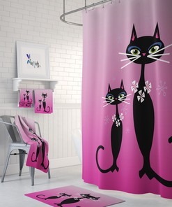 Pink Cats Mid Century Modern Shower Curtain for Your Bathroom Decor