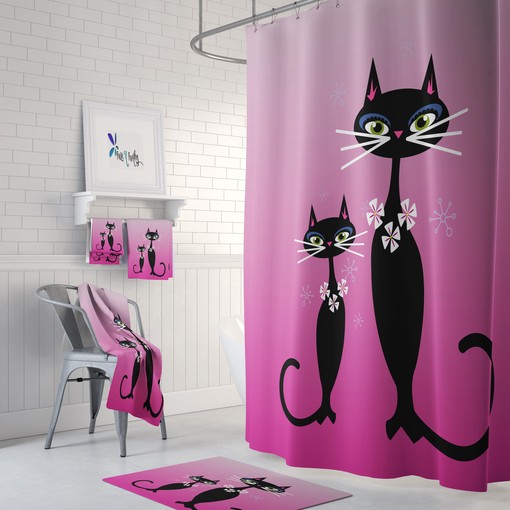 Pink Cats Mid Century Modern Shower Curtain for Your Bathroom Decor