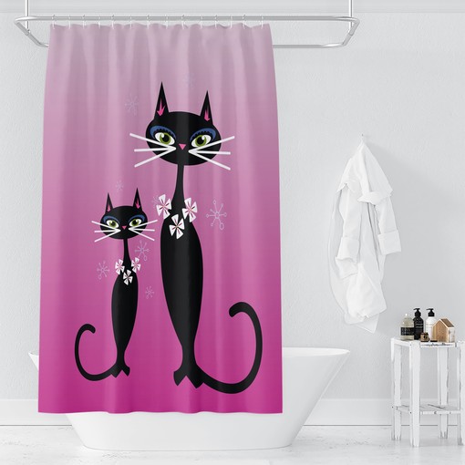 Pink Cats Mid Century Modern Shower Curtain for Your Bathroom Decor - Image 2