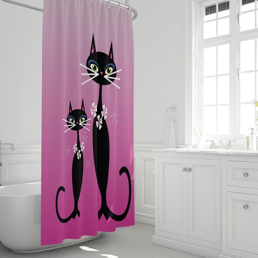Pink Cats Mid Century Modern Shower Curtain for Your Bathroom Decor - Image 4