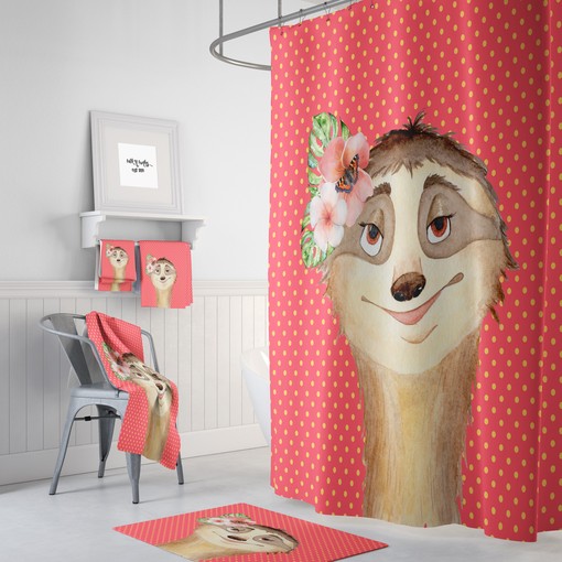 Pink Coral Sloth Disney Shower Curtain Set with Optional Accessories