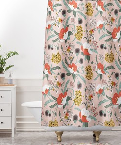 Pink Floral Boho Shower Curtain, Unique Elegance for Your Bathroom Decor, Fabric Bath Curtain