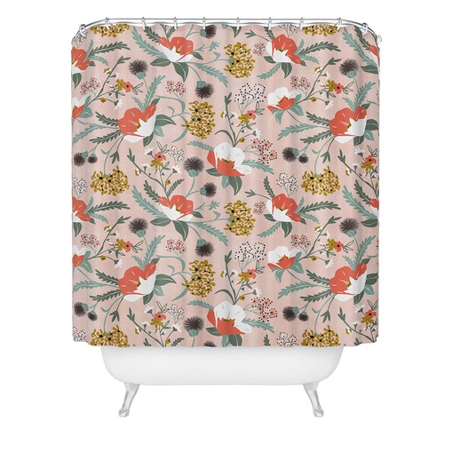 Pink Floral Boho Shower Curtain, Unique Elegance for Your Bathroom Decor, Fabric Bath Curtain - Image 2