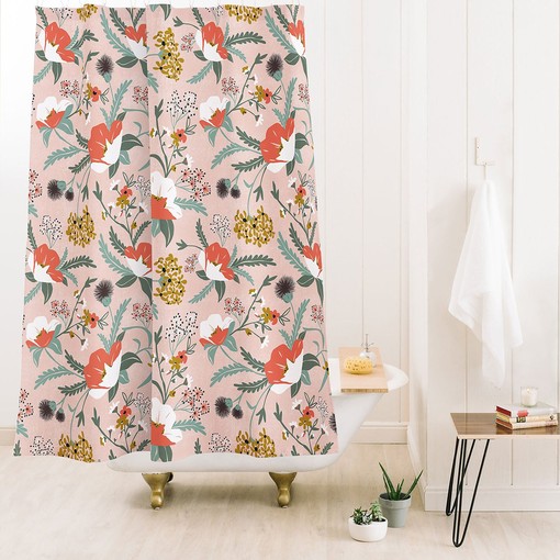 Pink Floral Boho Shower Curtain, Unique Elegance for Your Bathroom Decor, Fabric Bath Curtain - Image 3