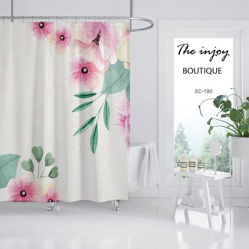 Pink Floral Shower Curtain, Customizable Size, Minimalist Bathroom Decor - Image 2