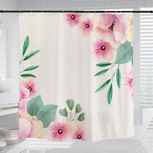 Pink Floral Shower Curtain, Customizable Size, Minimalist Bathroom Decor - Image 3