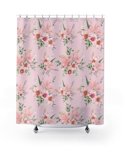 Pink Flowers Shower Curtain, Bathroom Bath Curtain Decor