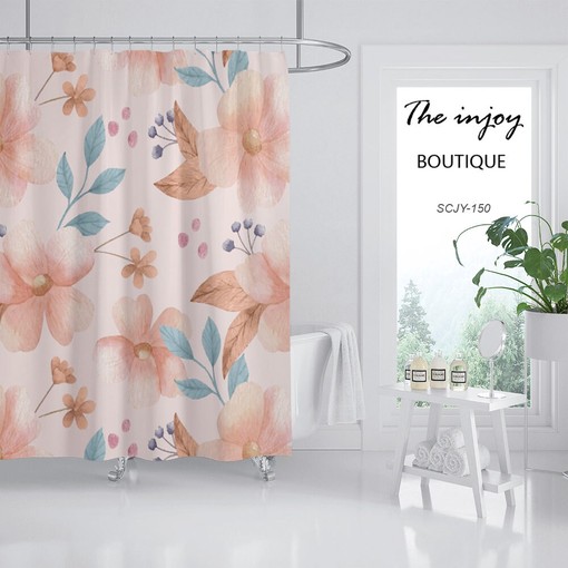 Pink Flowers Shower Curtain with Floral Plant Home Decor for Your Bathroom - Image 2