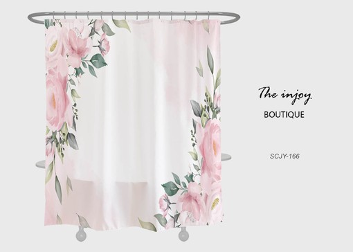 Pink Flowers Shower Curtain with Waterproof Washable Material for Your Bathroom