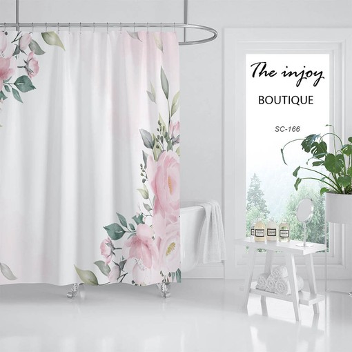 Pink Flowers Shower Curtain with Waterproof Washable Material for Your Bathroom - Image 2