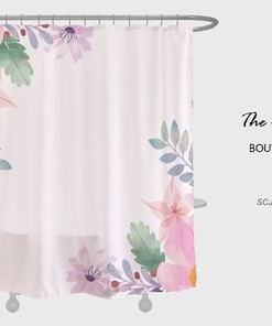 Pink Flowers and Leaf Shower Curtain, Custom Size Unique Design Bathroom Decor
