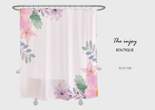 Pink Flowers and Leaf Shower Curtain, Custom Size Unique Design Bathroom Decor
