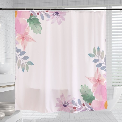 Pink Flowers and Leaf Shower Curtain, Custom Size Unique Design Bathroom Decor - Image 3