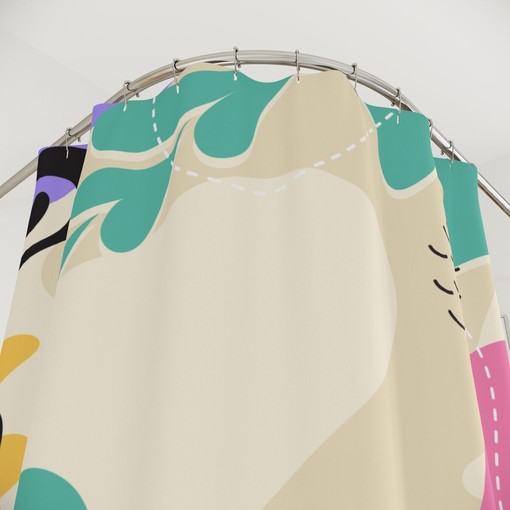 Pink Leaves Retro Shapes Shower Curtain | Minimalistic Contemporary Art | Restroom Shower Curtains Decorative - Image 3