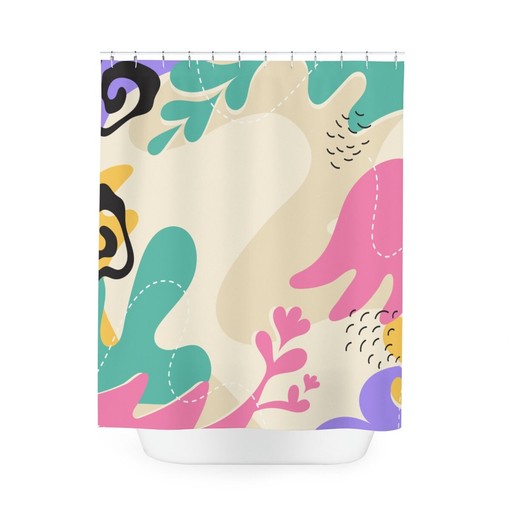Pink Leaves Retro Shapes Shower Curtain | Minimalistic Contemporary Art | Restroom Shower Curtains Decorative - Image 4