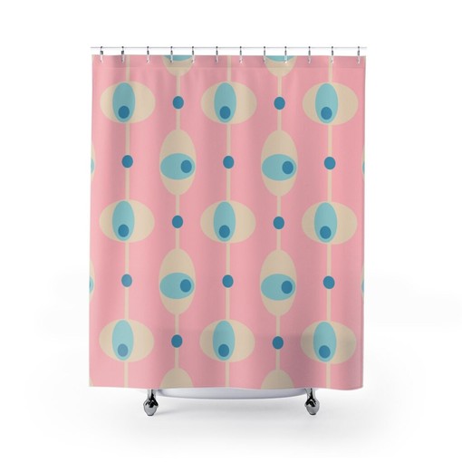 Pink Mid Century Modern Shower Curtain, Vintage Retro 1950s-1960s Bathroom Decor