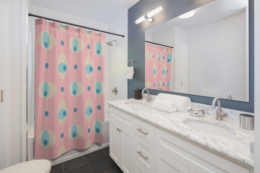 Pink Mid Century Modern Shower Curtain, Vintage Retro 1950s-1960s Bathroom Decor - Image 2