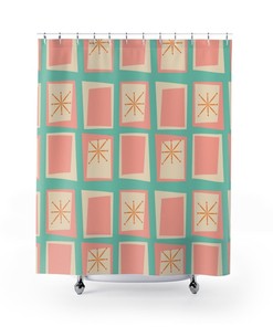 Pink Mid Century Modern Shower Curtain, Vintage Retro Apartment Bathroom Decor