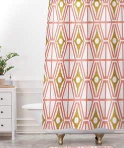 Pink Midcentury Modern Shower Curtain | Geometric Bath Curtain | Vintage Bathroom Shower Curtains