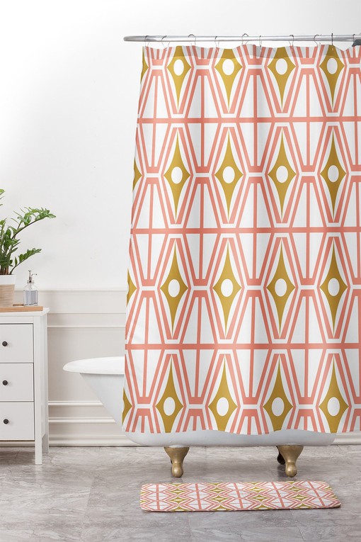 Pink Midcentury Modern Shower Curtain | Geometric Bath Curtain | Vintage Bathroom Shower Curtains