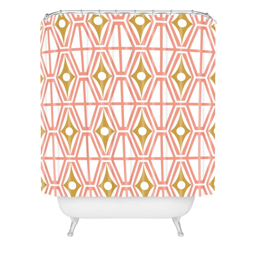 Pink Midcentury Modern Shower Curtain | Geometric Bath Curtain | Vintage Bathroom Shower Curtains - Image 2