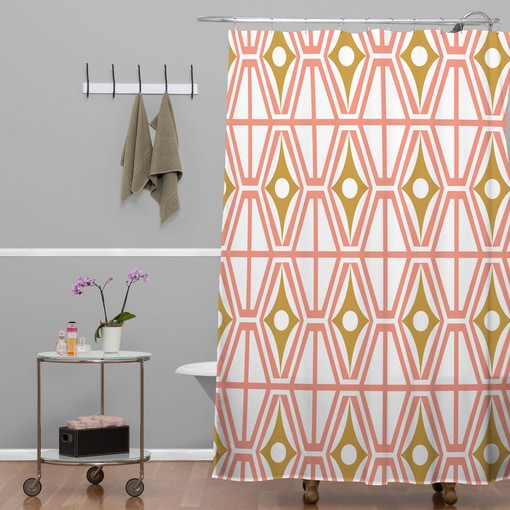 Pink Midcentury Modern Shower Curtain | Geometric Bath Curtain | Vintage Bathroom Shower Curtains - Image 3