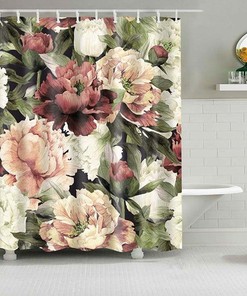 Pink Peony Shower Curtain, Customizable Size, Floral Fabric Bathroom Decor