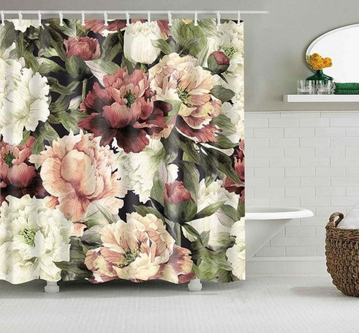 Pink Peony Shower Curtain, Customizable Size, Floral Fabric Bathroom Decor