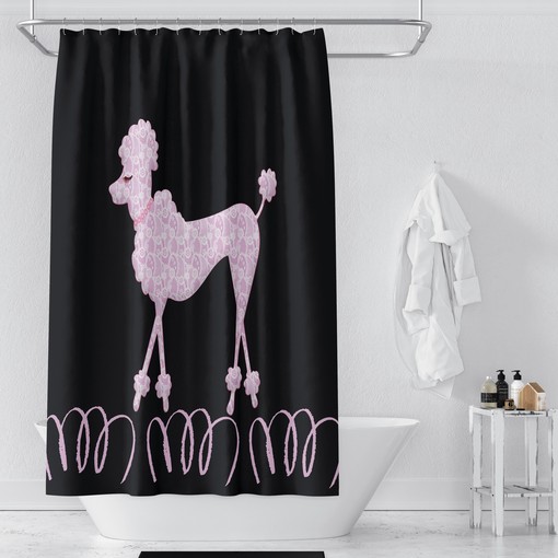 Pink Poodle Shower Curtain | Black and White Bath Mat & Towels | 50s Bathroom Decor - Image 4