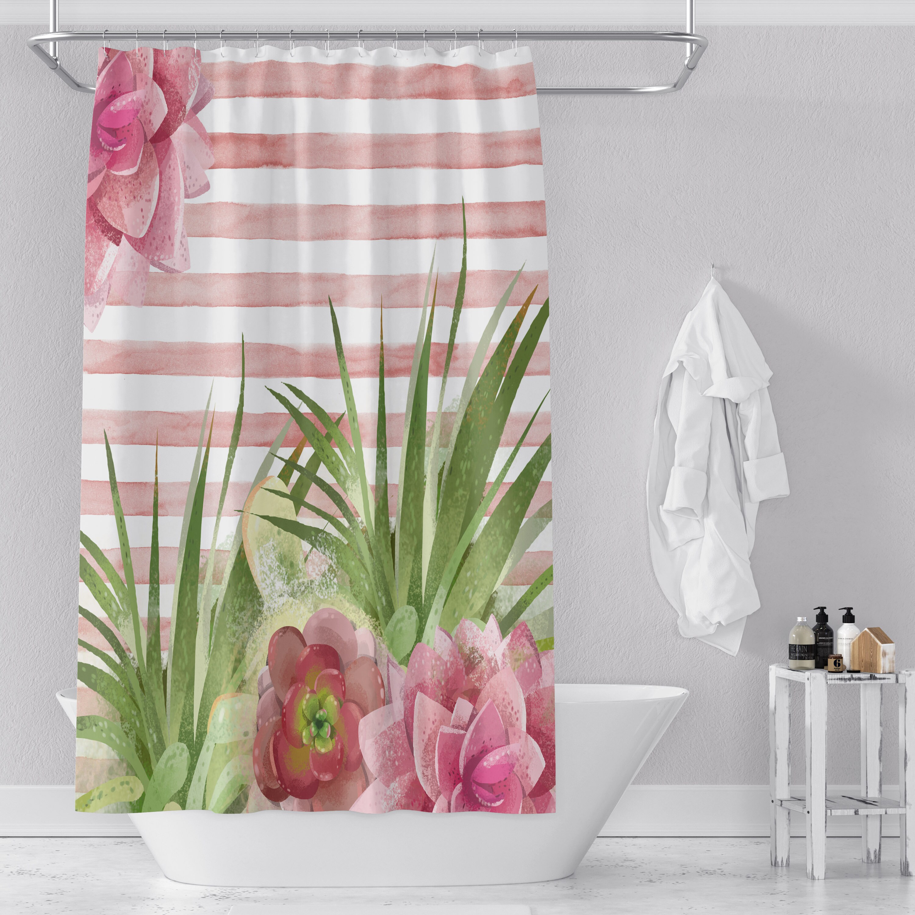 Pink Succulent Cactus Shower Curtain Set with Colorful Bath Accessories for Eco-Friendly Bathroom Decor - Image 2