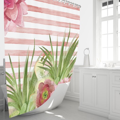 Pink Succulent Cactus Shower Curtain Set with Colorful Bath Accessories for Eco-Friendly Bathroom Decor - Image 3