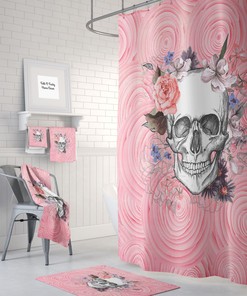 Pink Sugar Skull Shower Curtain with Gothic Bathroom Decor for Feminine Edge