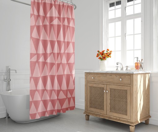 Pink Triangle Mid Century Modern Shower Curtain - Extra Long for Contemporary Bath Decor