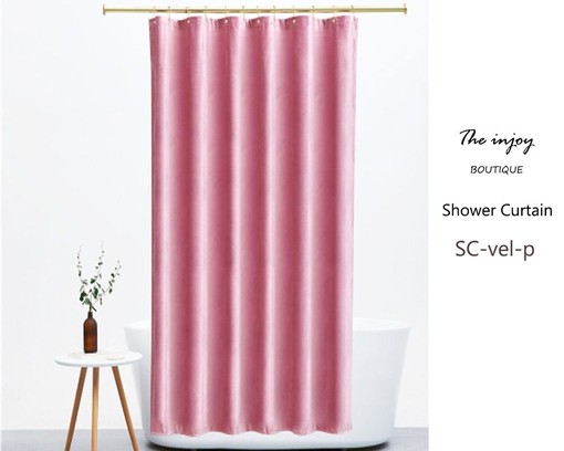 Pink Velvet Shower Curtain, Extra Heavy Waterproof Velvet Curtain, Retro Bathroom Decor