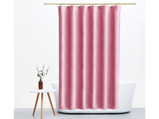 Pink Velvet Shower Curtain, Extra Heavy Waterproof Velvet Curtain, Retro Bathroom Decor - Image 4