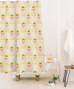 Pink and Gold Geometric Shower Curtain, Glamorous Addition to Your Bathroom Decor, Fabric Bath Curtain