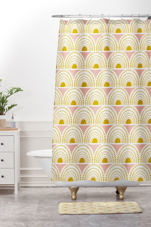 Pink and Gold Geometric Shower Curtain, Glamorous Addition to Your Bathroom Decor, Fabric Bath Curtain - Image 3