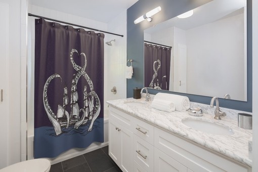 Pirate Ship Boat Kraken Octopus Tentacles Print Shower Curtain for Adventure Bathroom Decor - Image 2