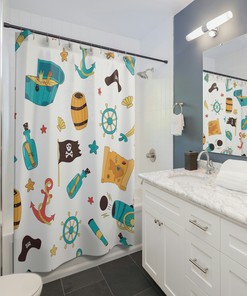 Pirate-Themed Shower Curtain with Nautical Print - Set Sail with Style