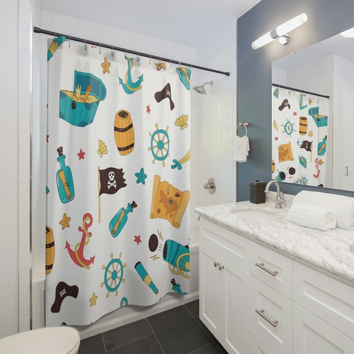 Pirate-Themed Shower Curtain with Nautical Print - Set Sail with Style