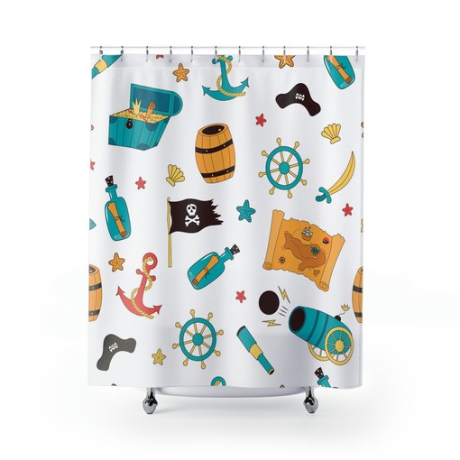 Pirate-Themed Shower Curtain with Nautical Print - Set Sail with Style - Image 2
