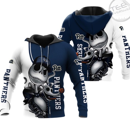 Pittsburgh Panthers Jack Skellington and Zero 3D Hoodie in All Over Print with Unique Design
