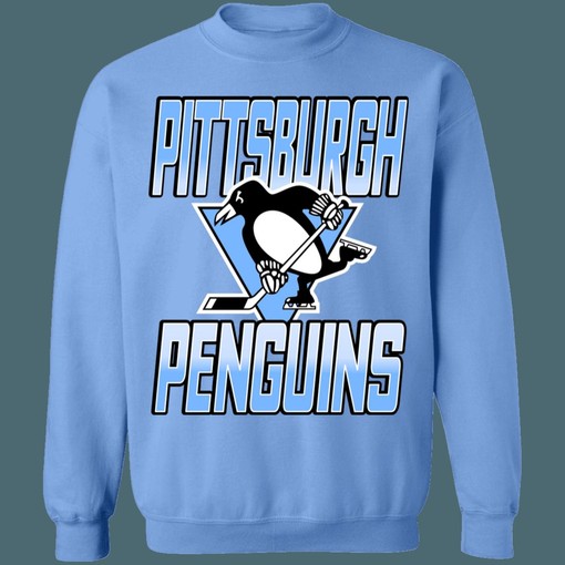 Pittsburgh Penguins Baby Blue Vintage NHL Sweatshirt Hoodie T-Shirt - Perfect for Hockey Fans - Image 2