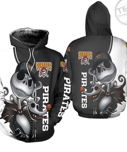 Pittsburgh Pirates All Over Print 3D Hoodie with Jack Skellington and Zero Full size