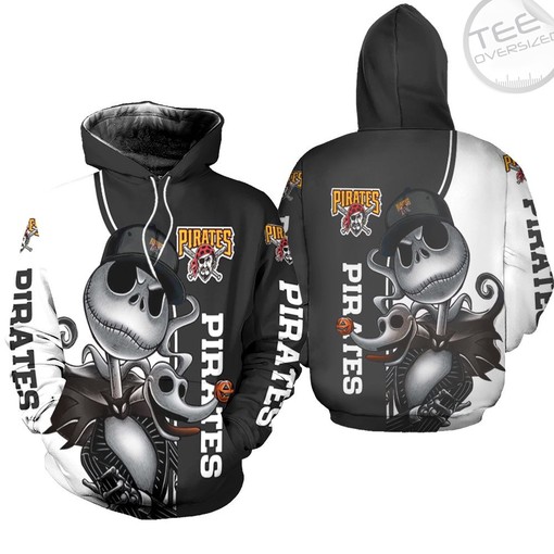 Pittsburgh Pirates All Over Print 3D Hoodie with Jack Skellington and Zero Full size