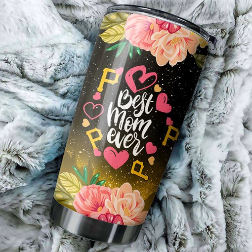 Pittsburgh Pirates Cool Flower Design Best Mom Ever MLB Tumbler with a Stylish and MLB Design