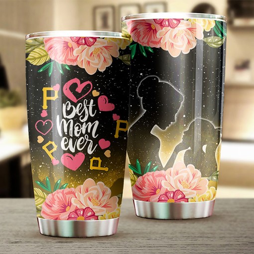 Pittsburgh Pirates Cool Flower Design Best Mom Ever MLB Tumbler with a Stylish and MLB Design - Image 2